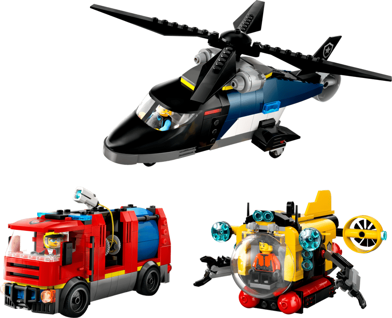 LEGO Helikopter, brandweerauto en onderzeeër remix
